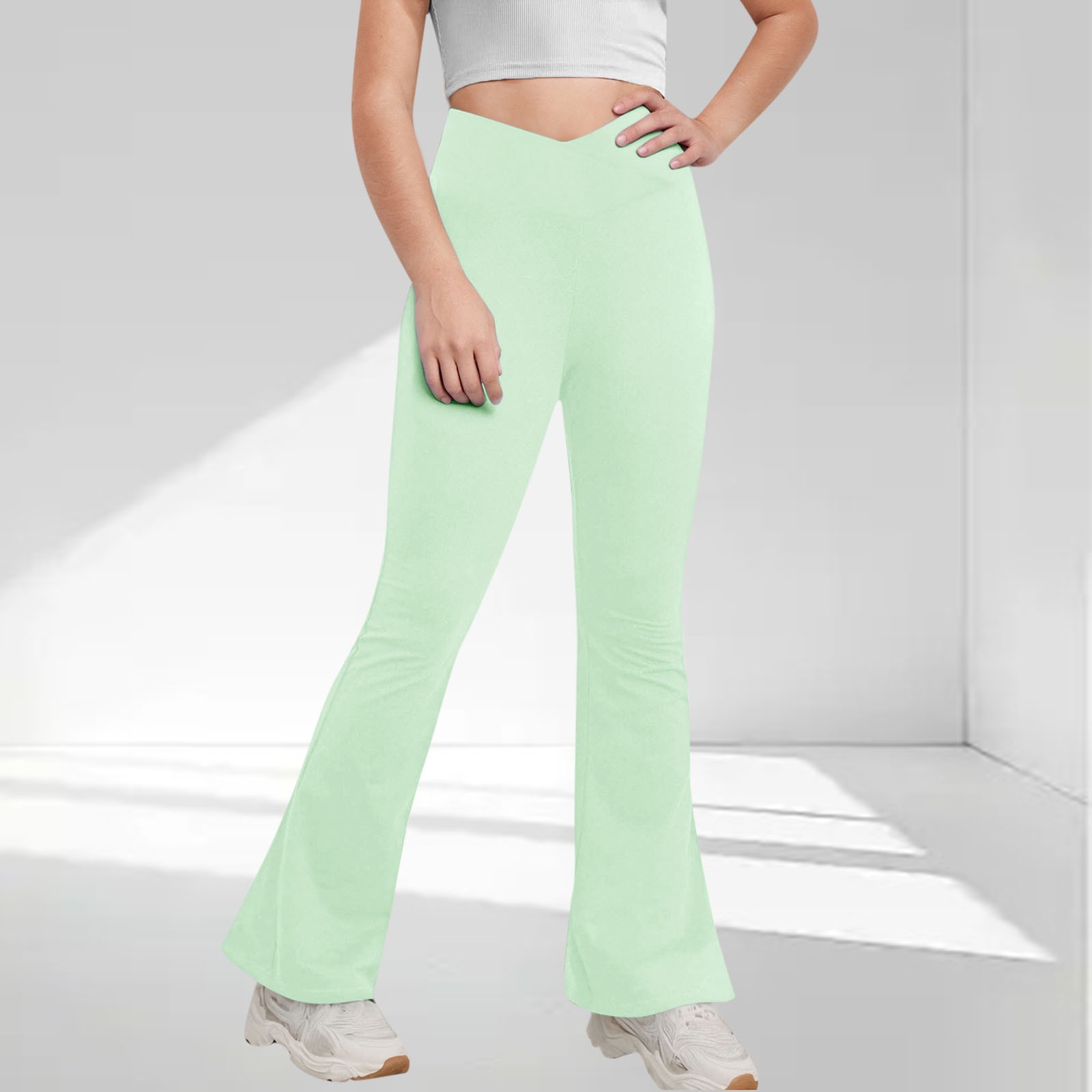 KkSLirnhs 140 Girls' Printed Stretchy Leggings, Soft Cotton Blend, Great for Spring \u0026 Summer, Easy to Match with Tops, Fun Patterns, Sizes 5-12 Green